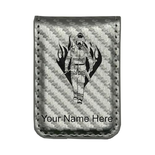 LaserGram Slim Magnetic Money Clip, Fireman, Personalized Engraving Included (Carbon Fiber Silver)