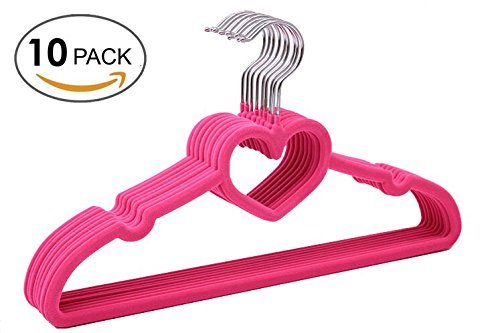 LUXEHOME Non-Slip ABS Environmental Flocking Velvet Hangers,Love Shape,Space Saving, Perfect for Kids/Adult Clothes,Set of 10 (Pink)