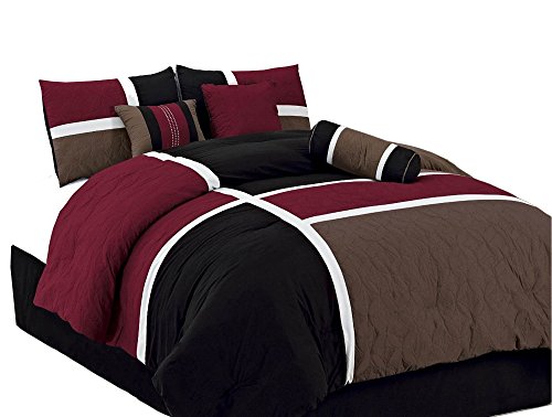Chezmoi Collection 7-Piece Quilted Patchwork Comforter Set (Full, Burgundy/Brown/Black)