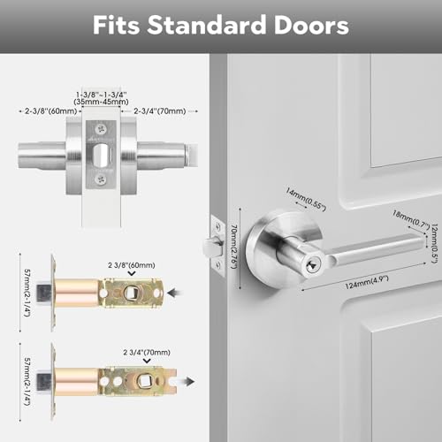 ANNFUZ Solid Zinc Alloy Keyed Door Handle with Key, Reversible for Interior & Exterior Doors for Office/Bedroom,Entry Door Lever,Lockable,Non-Key-Alike,Universal Left/Right Handed Door,Brushed Nickel
