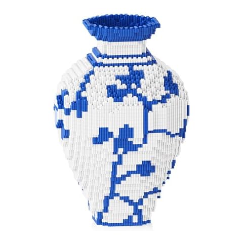 XIUWOUG Blue and White Vase Building Kit, 4000 PCS Aesthetic Room Decor Cute Flower Vase, Blue White Decor for Home,2 Cover