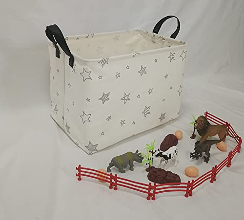 Huayee Rectangular Storage Bin Shelf Basket Canvas Fabric Toy Box,Waterproof Coating Nursery Hamper With Handles,Gift Basket For Home,Office,Clothesbooks(Rec Gray Star) #TOP4