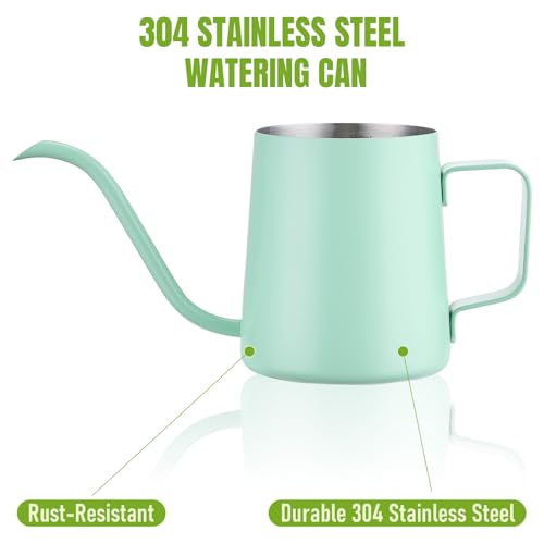 Image of Watering Can for Indoor Plants, Indoor Watering Can with Long Spout and Handle Rust-Proof 304 Stainless Steel Material (350ml /12oz-Green)