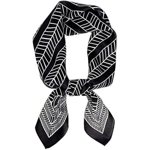 MAIRY Silk Grey and Black Striped Scarf Satin Hijab Square Triangle Head Scarves Lightweight Hair Wrap Bandanas Headscarf Fashion Scarfs GB070049 Cover