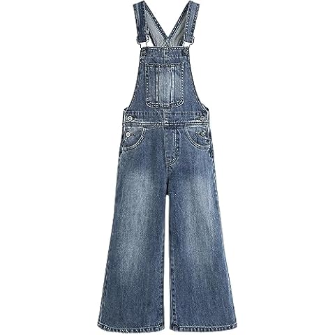 KIDSCOOL SPACE Girls Denim Overalls,Little Big Kids Wide-Leg Jeans Dungarees Pants,Light Blue,8-9 Years Cover