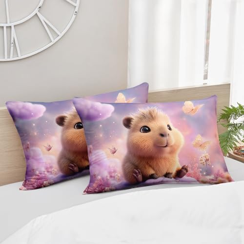 AILONEN Cartoon Capybara Comforter Set Queen Size,Dreamy Cloud Butterfly Duvet Set for Kids,3D Kawaii Capybara Rodent Animal Comforter & 2 Pillowcases,3Pcs by AILONEN - Used condition - Image 6