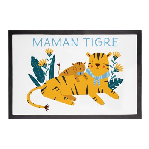 Paillasson Maman Tigre et Bébé Tapis Blanc Déco Mignonne - 2