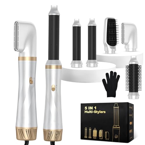 Focenat Spazzola Asciugacapelli 5 in 1, 1000W Air Styler Set con Asciugacapelli Ioni, Spazzola Lisciante Volumizzante e Ferro Arricciacapelli, 3 Temperature e Velocità, per Asciugare Lisciare e Ricci