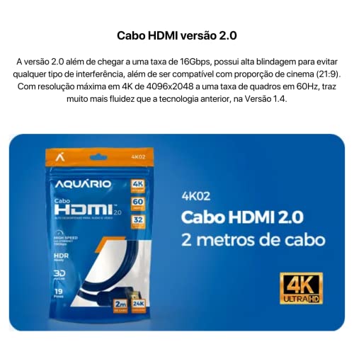 CABO HDMI 2.0 4K 3D 19 PINOS - 2 METROS