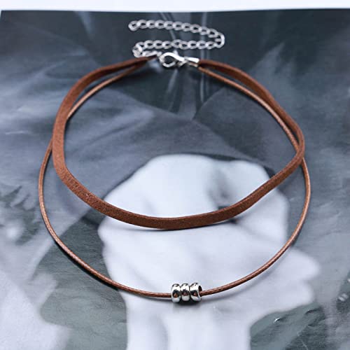 Inateannal Boho Geschichtet Wildleder Choker Halskette Braun Leder Seil Schnur Halskette Kette Gothic Kurze Wildleder Perlen Kragen Halsketten Schmuck Für Frauen