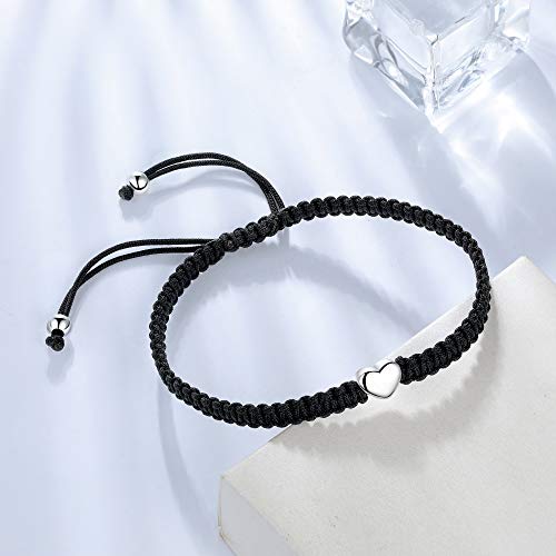 Zeni Heart Bracelet For Women Girl, Black Rope Bracelet 925 Silver Handmade Braid Adjustable Bracelet Love Friendship Christmas Bracelet Gifts For Women Girls #TOP4