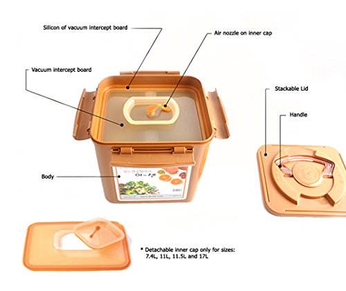 e-jen Premium Kimchi, Sauerkraut Container Probiotic Fermentation with Inner Vacuum Lid (Earthenware Brown, 1.3 gal/ 5.2L) by e-jen - Image 3