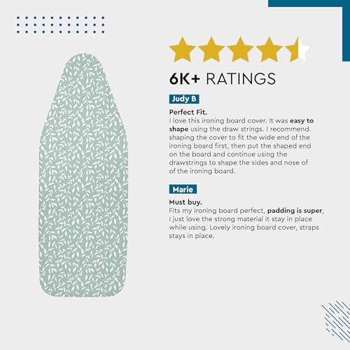 Image of Encasa XO Ironing Board Cover with 3mm Thick Felt Pad for Steam Press (Fits Standard Large Boards of 125x39 cm) Heat Reflective, Scorch & Stain Resistant, Printed - Green Leaflet