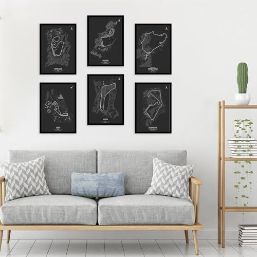 Image of CodersParadise - F1 Maps Wall Poster Frames - Pack Of 6 | 8 x 12cm (A4 Size) | Aesthetic Artwork Framed Posters | Framed Posters For Living Room, Bedroom, Home And Office