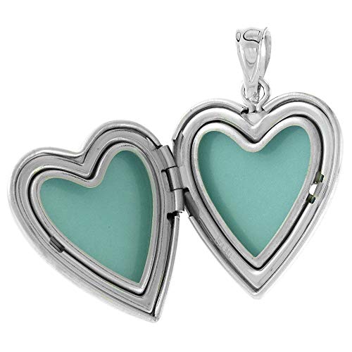 3/4 Inch Sterling Silver Heart Locket Pendant For Women Mom & Red Rose No Chain #TOP1