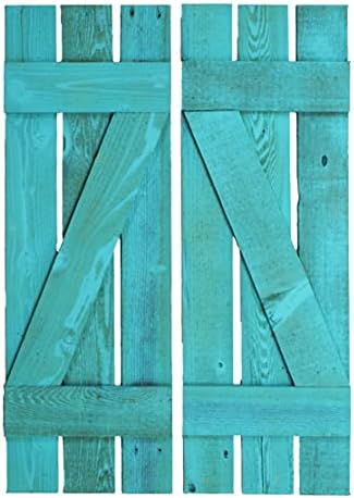 Window Shutter Set of (2) 11 Inches Wide x 33 Inches Tall Reclaimed Barn Wood Exterior or Interior Wall Mounted Decorative Weathered Wooden Farmhouse Decor Style Distressed Western Hand Made