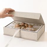Hiwhy Foto Aufbewahrungsbox 13x18 cm, Elegante Leinen-Fotobox mit Deckel, Erinnerungsbox zur Aufbewahrung von Fotos, Bildern, Scrapbooking-Zubehör, Andenken, Schmuck und Familienerinnerungen, Beige