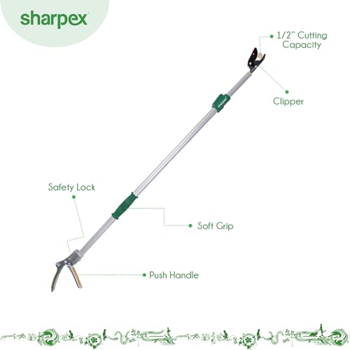 Image of Sharpex 6 Feet Long Reach Pruner Aluminum Telescopic Cut and Hold Pruner Heavy Duty For Tree Branch Cutter & Trimming, Cutting Leaves, Fruit Picker