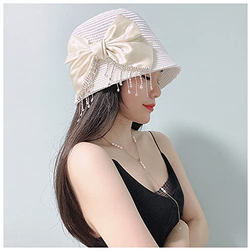 Surkat Rhinestones Bow Fodable Bucket Hat Cotton Packable Fisherman Cap Sun Hat For Women #TOP5