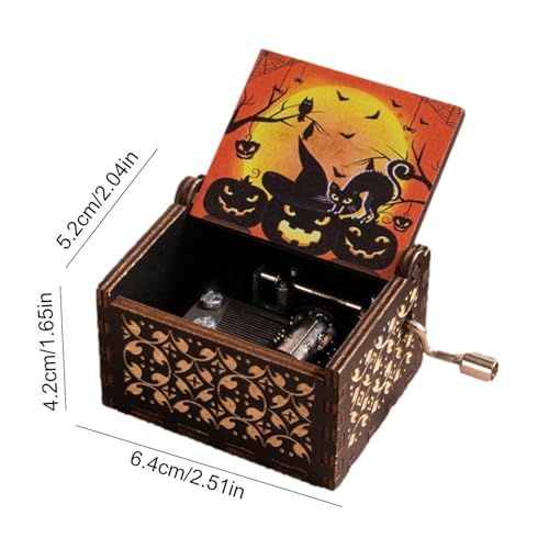 Caja de música de Halloween de madera tallada con manivela clásica 4