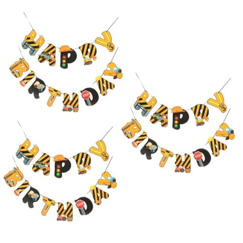 LIFKOME 3 Juegos Cumpleaños de Construcción para Decoración de Fiesta Excavadora y Grúa para Celebraciones Infantiles y Bautizos