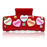 BVGA Valentines Hair Claw Clip for Women Large Square Red Embellished Crystal Conversation Candy Heart Acrylic Claw Hair Clips Valentines Hair Accessories Gfits for Her