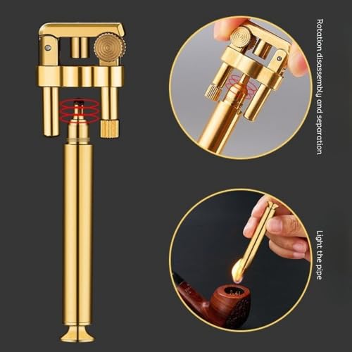 Image of Smoke King Vintage Windproof Trench Lighter Durable Zinc Alloy, Refillable, Pocket-Sized, Classic Antique Pipe Design (Fuel Not Included)