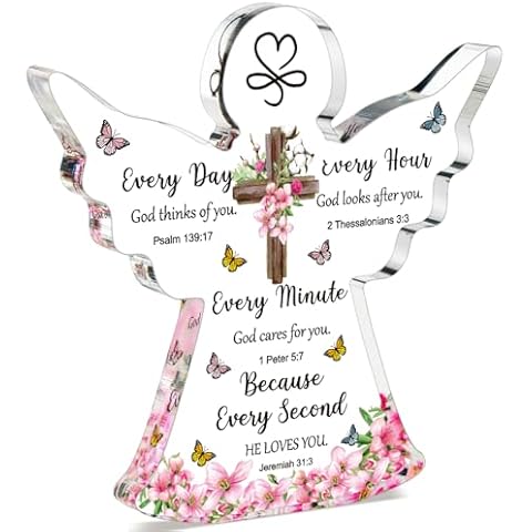 Yulejo Acrylic Christian Gifts for Women Inspirational Gifts with Bible Verse Prayers Religious Gifts Scripture Gifts for Women Men Friends Mom Valentines Birthday Gifts (Cross Angel) Cover