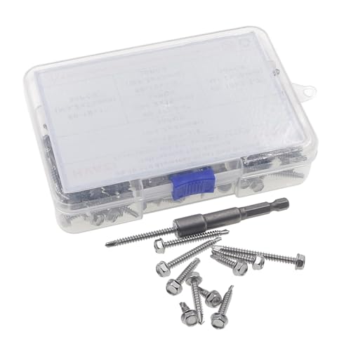 Kit de tornillos autoperforantes hexagonales, acero inoxidable, 150 piezas miniatura 6