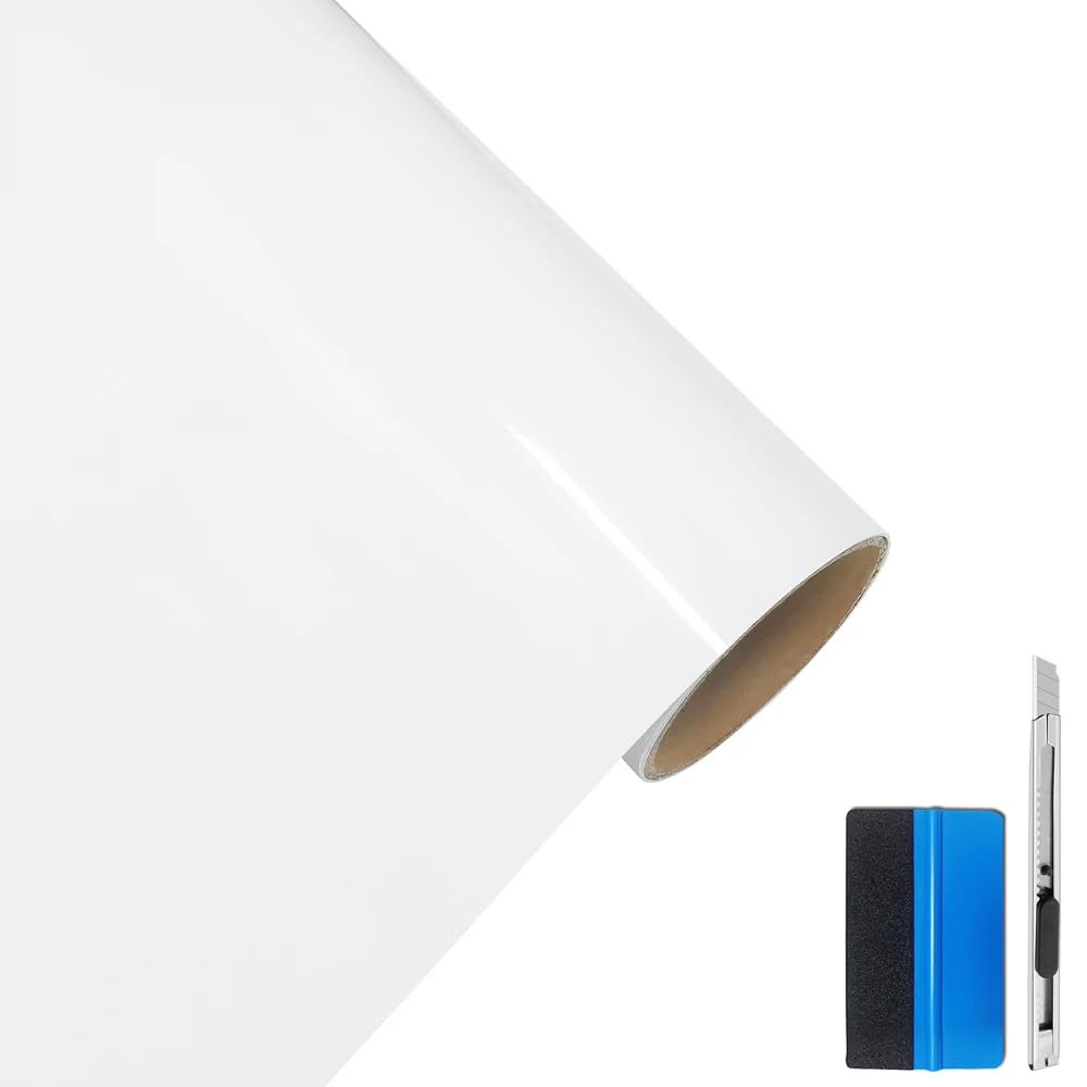 LZLRUN High Gloss White Vinyl Realistic Paint Car Wrap Film 1ft x 5ft
