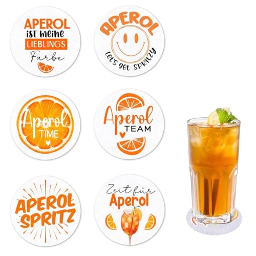 RAXLUPO 6 Pièces Dessous de Verre Diamètre 10 cm Aperol Essous de Verre Rond en Feutre, Convient aux Verres à Cocktail, aux Tasses à Café