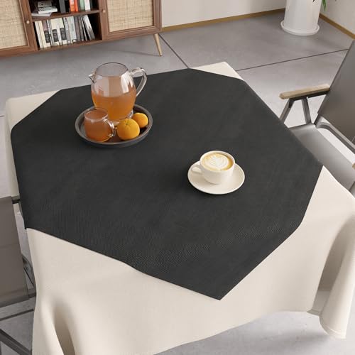 Image of Encasa XO Dining Table Cover Cloth for 4 Seater | 90x90 cm Cotton Canvas Square Table Cloth | Machine Washable Tablecloth for Indoor & Outdoor Use - Jet Black Solid Color