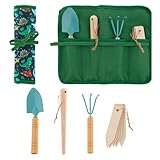 Stephen Joseph, Toddler Gardening Tool Set 5 PCS - Mini Shovel, Seed Dibbler, Mini Rake and Plant Markers with Roll Up Bag, Kids Gardening Tools, Best Outdoor Toys Gift for Boys and Girls, Dino