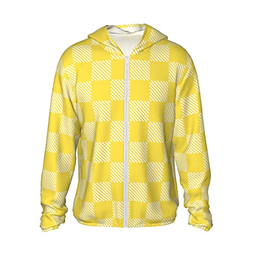 errtavt Yellow and White Race Checkered Flag Sun Protection Hoodie Women's Long Sleeve Uv Shirts Jacket Jacket Hooded with Pockets for Hiking Outdoor 3X-Large