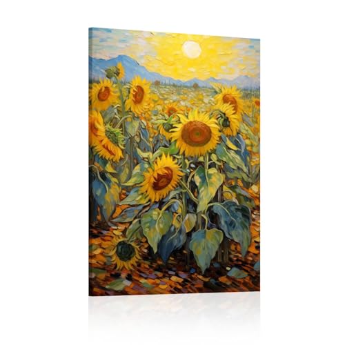Peinture murale sur toile moderne avec fleurs jaunes et tournesols