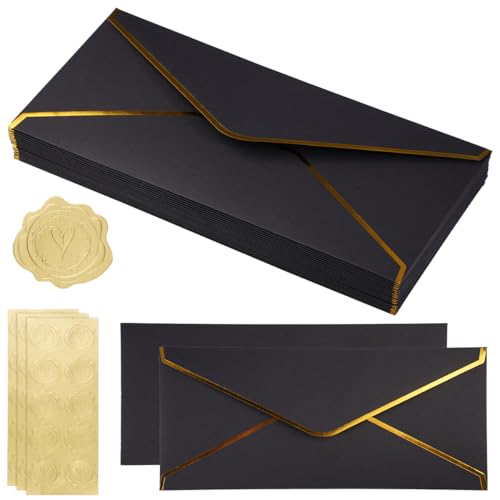 20 Pièces Postale Enveloppee de Carton D’invitation, 10.5×24cm Bords Dorés Enveloppes de Carte, Enveloppes Vierges élégantes, pour Cartes Cadeaux de Mariage, Invitations,Remise de Diplômes,Baby Shower