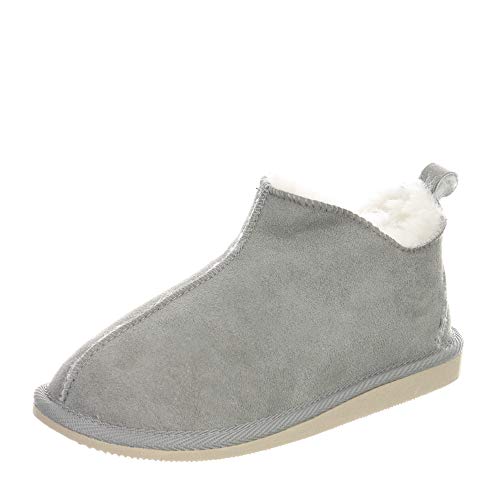 Hollert Damen Lammfell Hausschuhe Cinderella GRAU/WEIß warmes Innenfutter Merino Schaffell Hüttenschuhe Fellschuhe Echtleder Größe EUR 39
