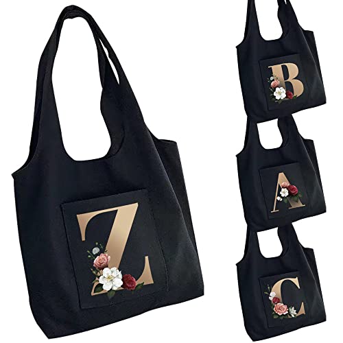 Sac en Toile Femme Lettres Personnalisées Cadeau Femme Tote Bag Noir Sac pour Courses Cabas Shopping Sac à Bandoulière Cover