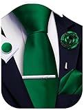 Ailisus Emerald Green Tie and Pocket Square Set Solid Necktie Cufflinks Tie Clip Lapel Pin for Men Wedding Business 5PCS