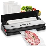 Bonsenkitchen Máquina al vacío para alimentos, cortador de pasta incorporado, dispositivo de aspiración externo, 1 rollo bolsa de vacío y 50 bolsas de envasado al vacío