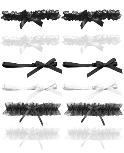 Donvuka 12 Stück Strumpfband Hochzeit, Verstellbare Spitze Oberschenkel Strumpfband für Verlobung, Halloween, Junggesellinnenabschied...