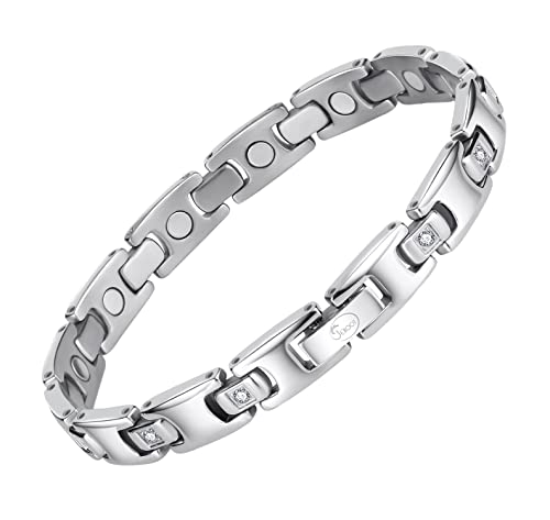 Image of JEROOT Titanium Magnetic Bracelet for Women, Adjustable Size, 3500 Gauss Magnets, Cubic Zirconia, Gift Box Included Silver (3500 Gauss)