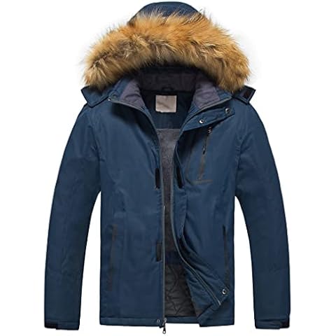 Pursky Men's Waterproof Ski Jacket Winter Snow Coats Fur Hooded Raincoats Parka, Navy Blue, Large Cover