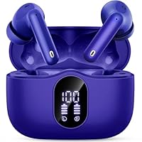 Wireless Earbuds, Bluetooth 5.4 Headphones In Ear with 4 ENC Mic, 2026 Wireless Earphones Noise Cancelling Deep Bass, LED Display, Bluetooth Earbuds 36H Playtime, IP7 Waterproof Ear buds, Dark Blue