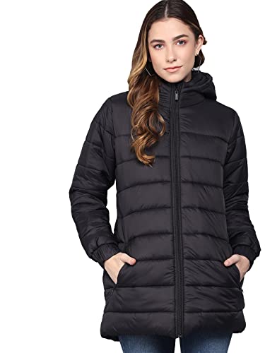 KOTTY Women Black Nylon Full Sleeve Padded Puffer Jacket (Black,34)