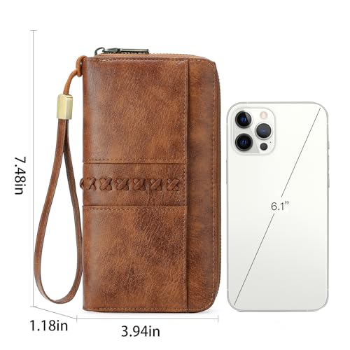 GOIACII Wallet for Women Ladies Wristlet Long Purse Zip Around Clutch RFID Blocking Vegan Leather3