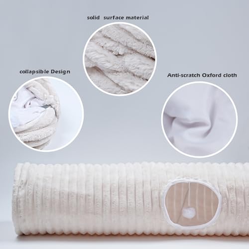 Image of FORMYCATIE Luxurious Cat Tunnel,43 inch Straight Cat Tunnel Toys with Balls for Indoor,Collapsible Peekaboo Cave for Kitten (White Stripe)