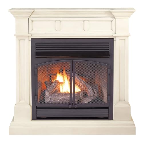 Duluth Forge Dual Fuel Ventless Gas Fireplace with Mantel - 32,000 BTU, T-Stat Control, Antique White Finish - Model# DFS-400T-2AW