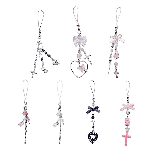 hejhncii Sweet Bowknot Heart Cross Flower Charm Pendant Phone Straps Pocket Keychain Strap Hanging For Keys Bag Purse Pendant