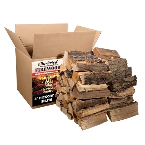 Firewood Central Kiln-Dried PA Hickory – 8” Splits (Approx 39.5 lb) – Bold Smoking Wood for Pizza Ovens, BBQ & Fire Pits – Easy Light, Low Smoke, USA Sourced